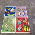 Playskool Wood 4 Puzzles 80 90 Boats Fun Shapes Super Sports Happy Birthday. Fixed Price $14.00.