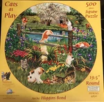 Sunsout 19.5 Inch Round Cats Play 500 Puzzle Higgins Bond Art Usa Complete ++. Fixed Price $19.99.